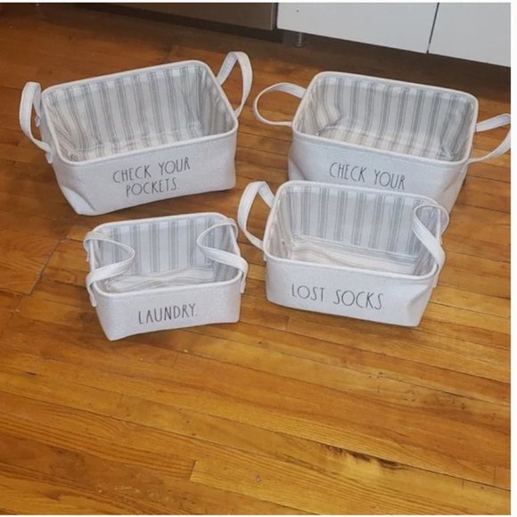 rae dunn cream/ off white laundry storage organization basket bin sorter nwot - Picture 2 of 9